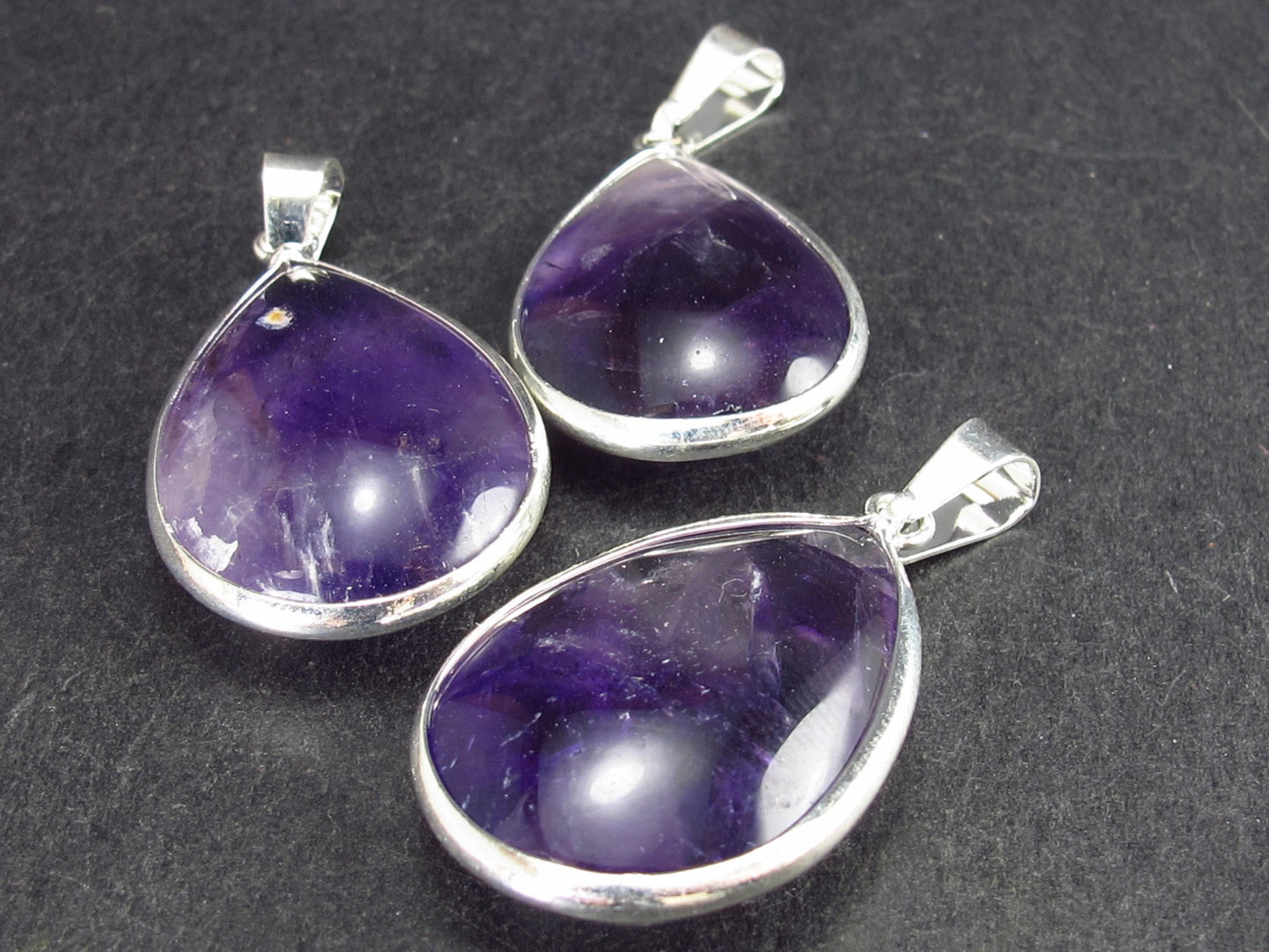 Lot of 3 Natural Purple Amethyst Drop Shaped Pendants From Brazil