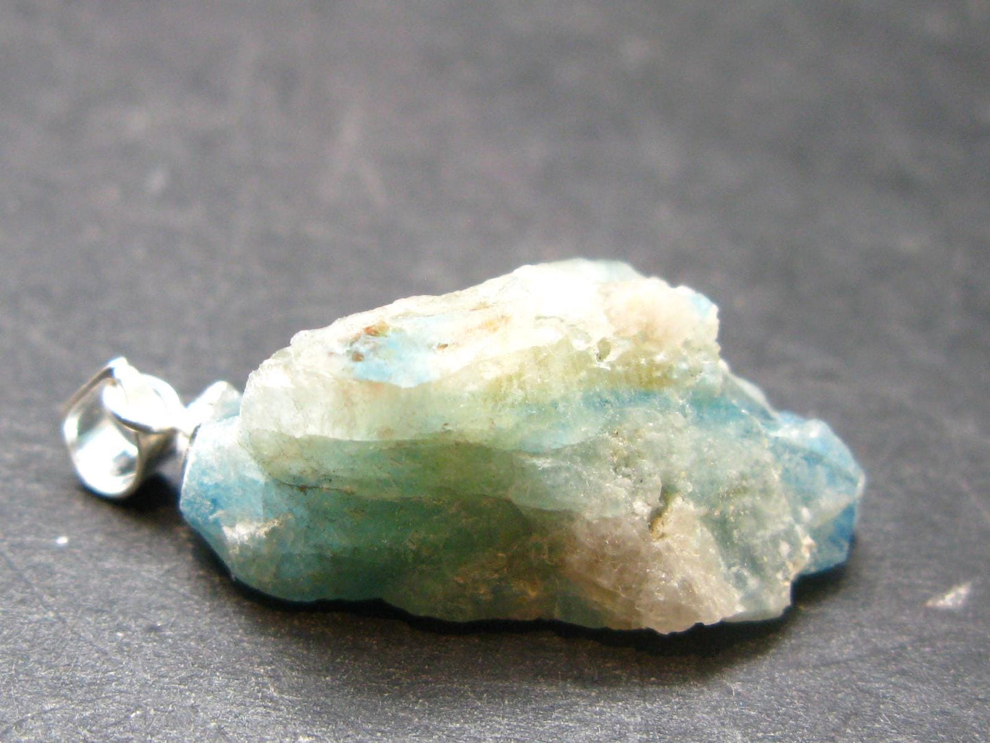 Rare Raw Blue Euclase Gem Crystal Silver Pendant from Zimbabwe - 1.2" - 3.97 Grams