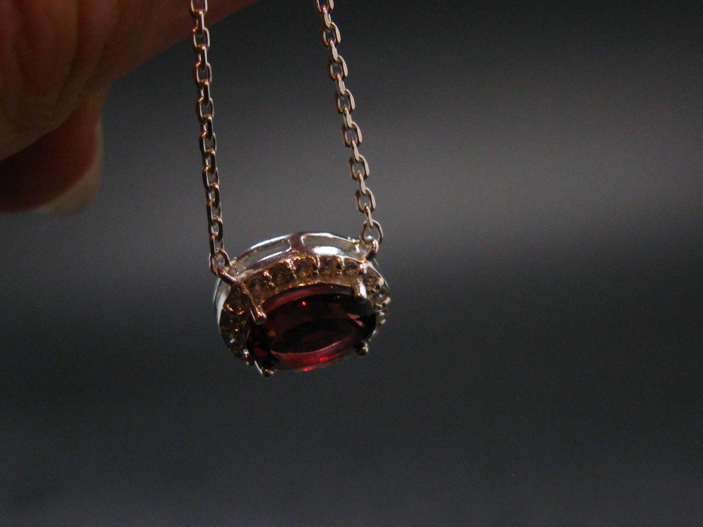 Red Garnet Almandine Gem Silver Pendant with Chain From India - 18" - 2.16 Grams