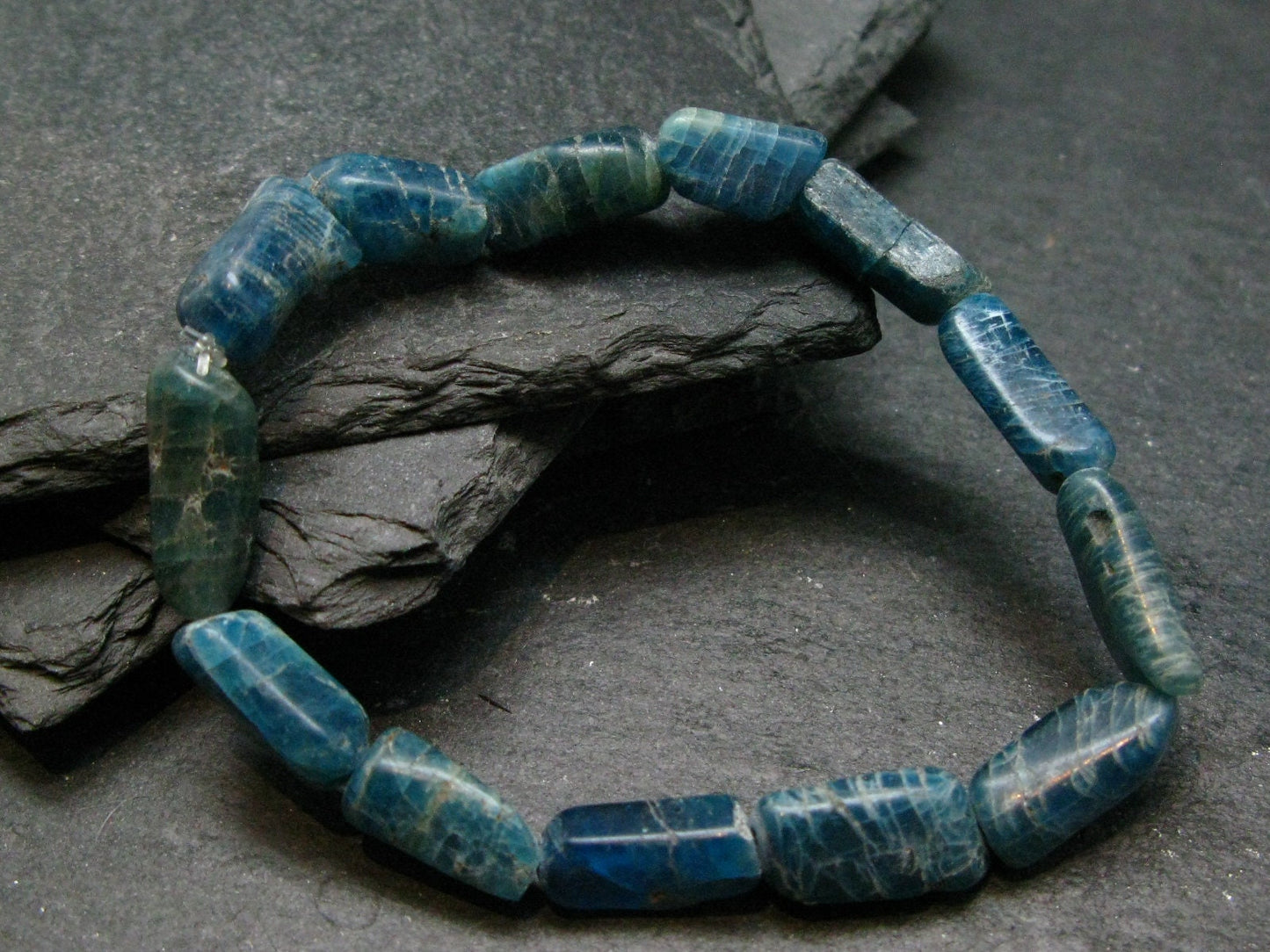Neon Blue Apatite Genuine Bracelet ~ 7 Inches ~ 15mm Tumbled Beads