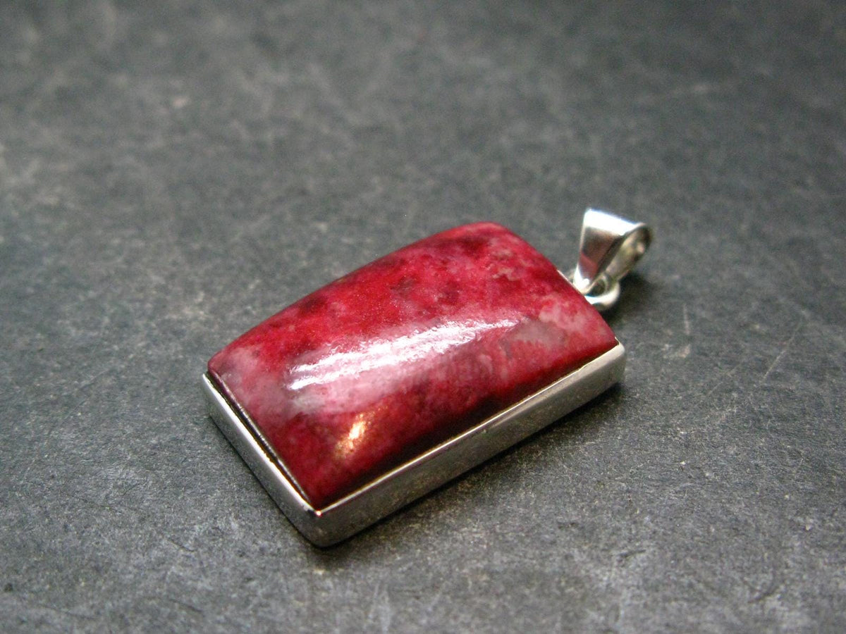 Thulite Silver Plated Pendant From Norway - 1.2" - 6.04 Grams