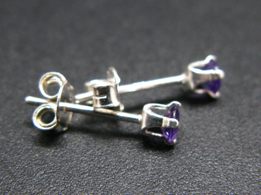 Gem Round Rich Purple Amethyst faceted Stud Earrings In Sterling Silver from Brazil