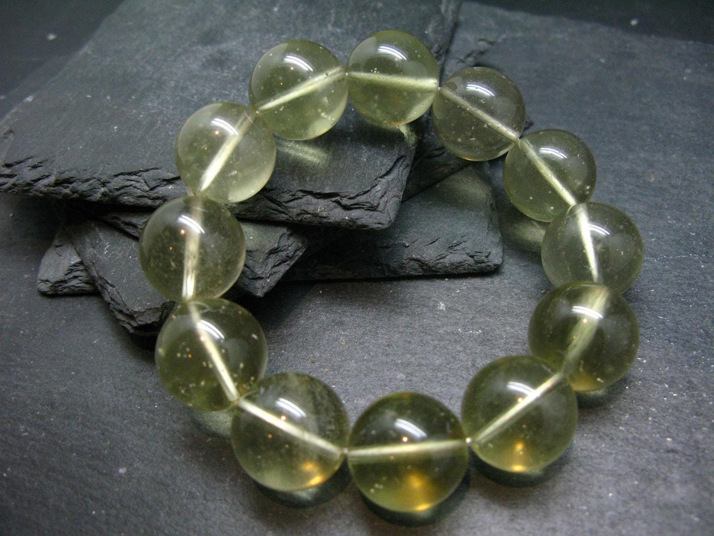 Libyan Tektite Glass Genuine Bracelet ~ 7 Inches ~ 18mm Round Beads