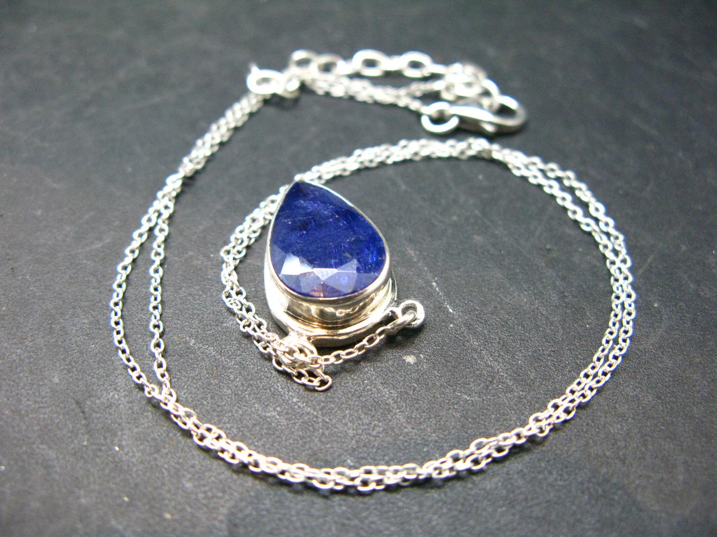 Large Natural Intense Color Faceted Tanzanite Zoisite Sterling Silver Pendant with Silver Chain from Tanzania - 0.7" - 6.38 Grams
