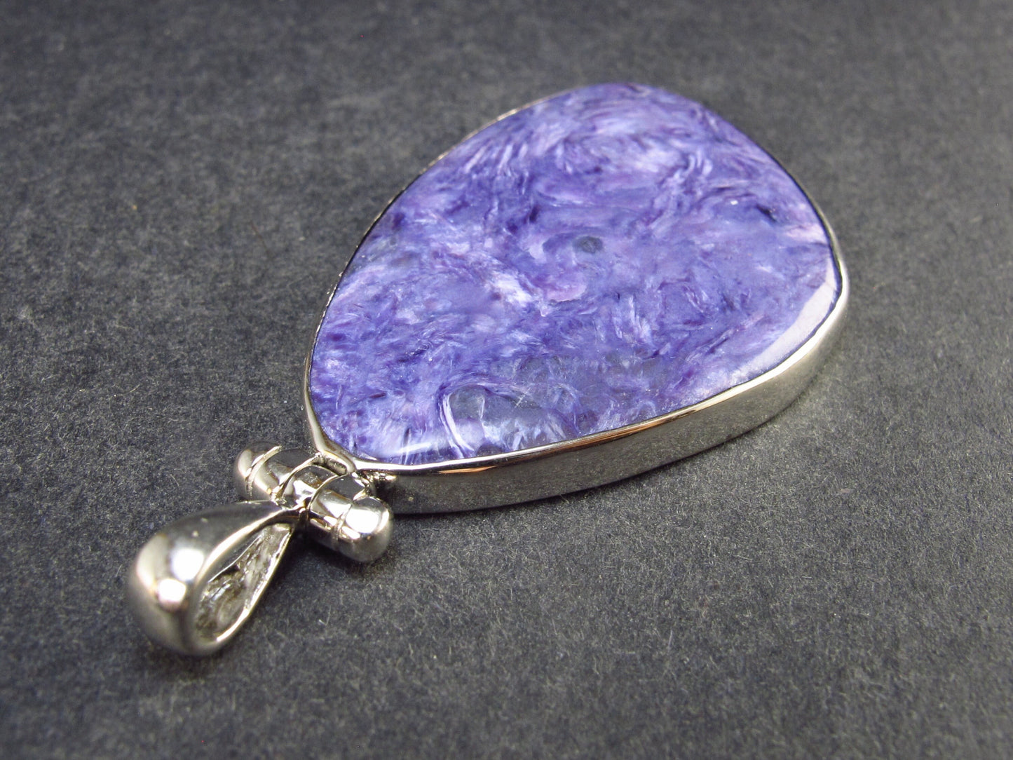 Lilac Stone!!! Stunning Silky Charoite Sterling Silver Pendant From Russia - 2.2" - 13.4 Grams