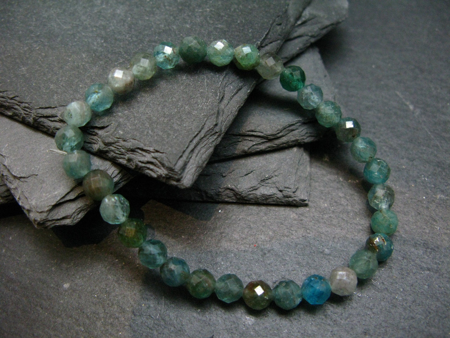 Neon Blue Apatite Genuine Bracelet ~ 7 Inches ~ 6mm Round Facetted Beads