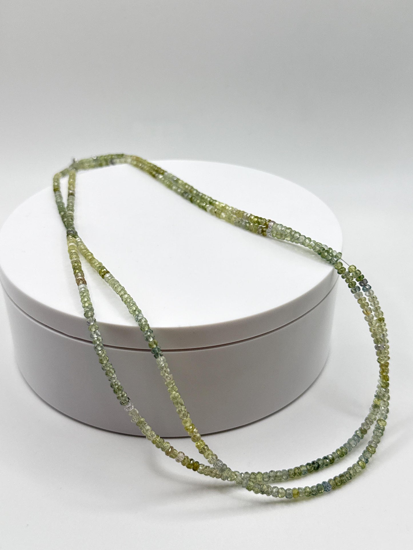 Green Sapphire Beaded Necklace: Genuine Gemstone Healing Crystal - 18in