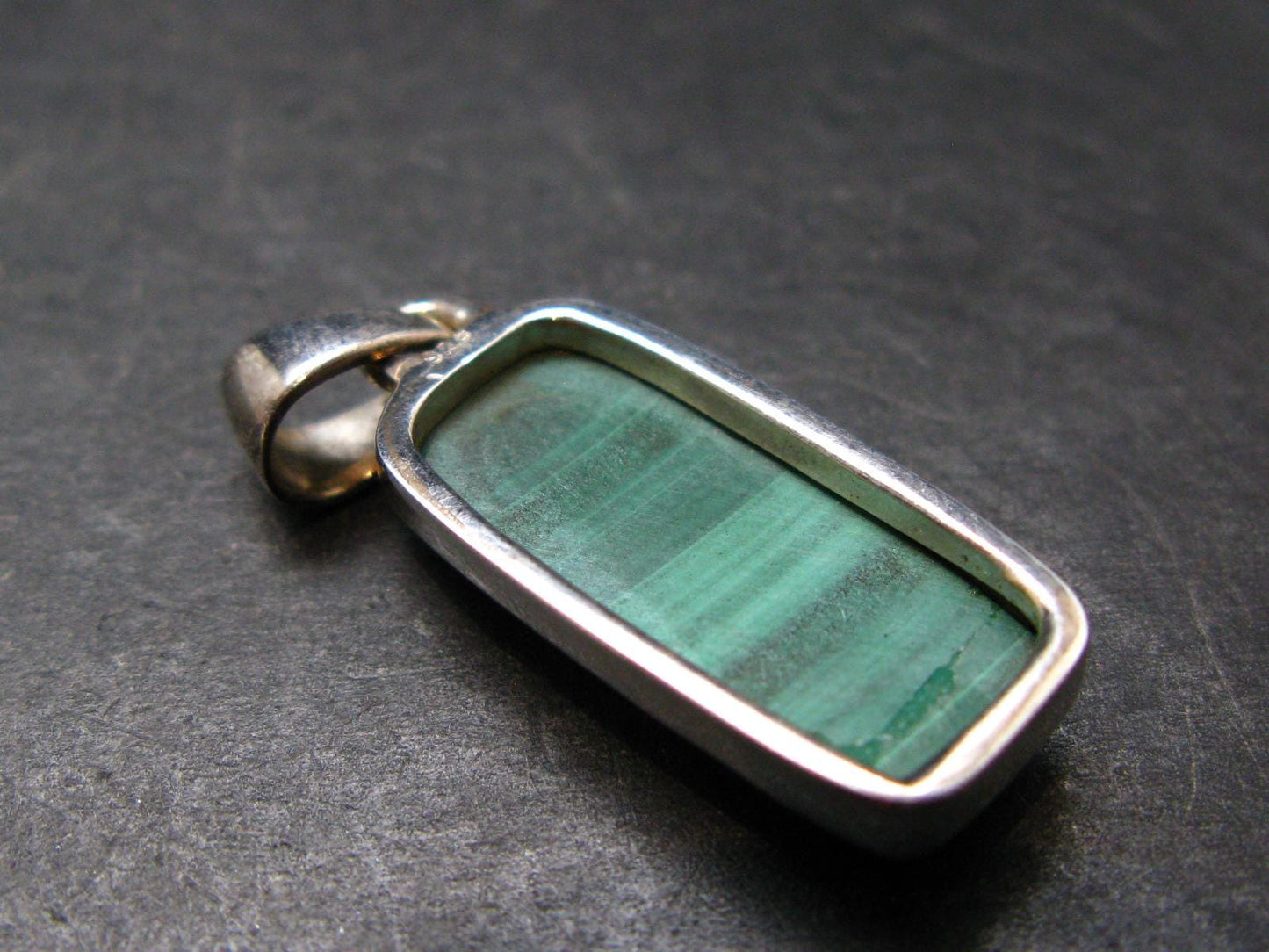 Genuine Vivid Vibrant Green Malachite Sterling Silver Pendant From Congo - 1.3" - 5.56 Grams