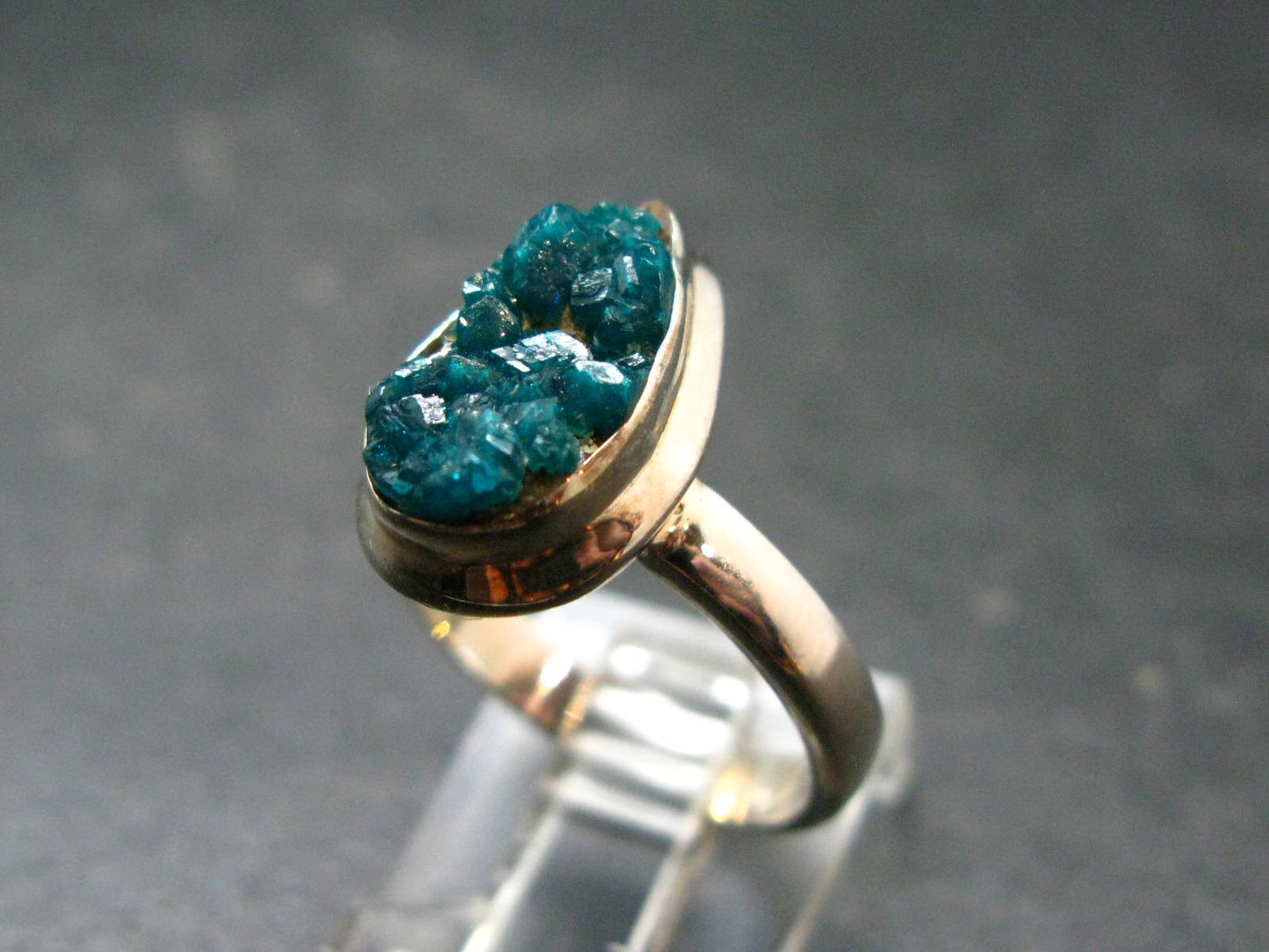 Emerald Green Dioptase Crystal Silver Ring from Congo - 4.53 Grams - Size 7