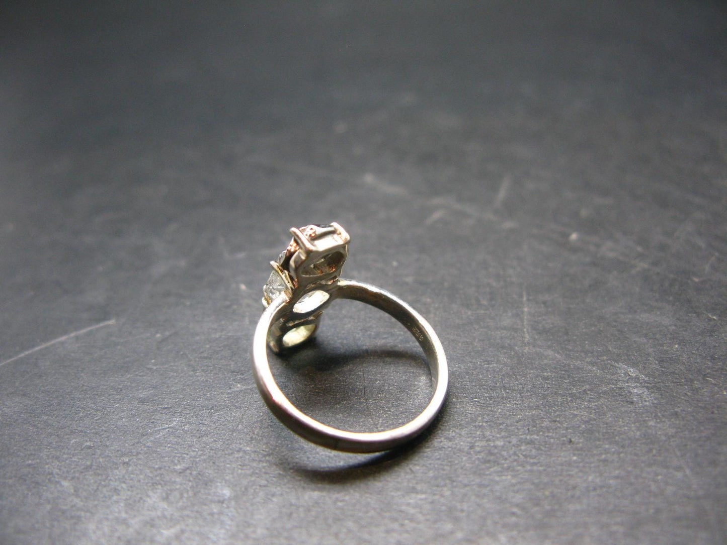 Moldavite Tektite, Meteorite and Herkimer Diamond Silver Ring - Size 5 - 2.45 Grams