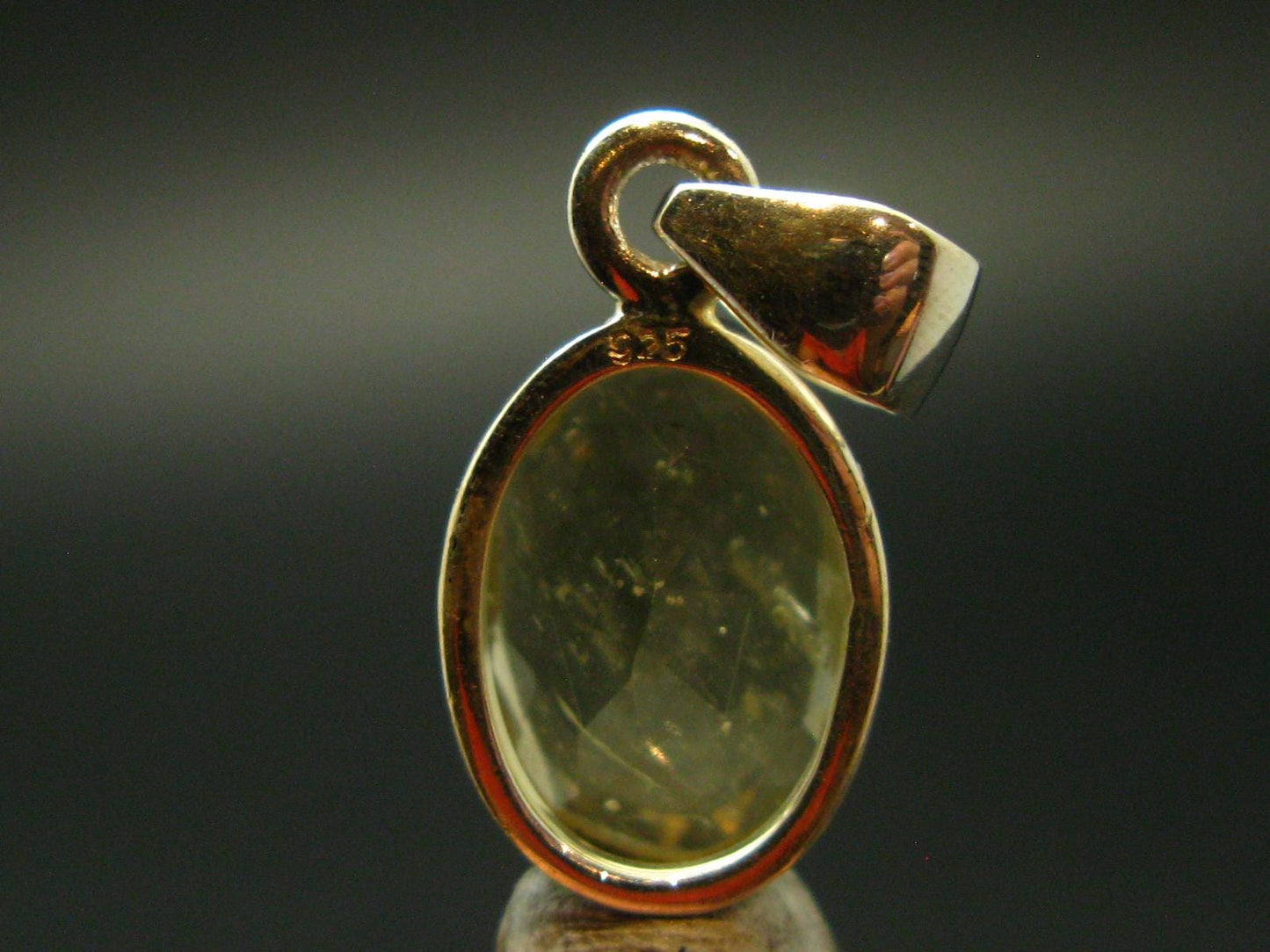 Gem Libyan Desert Glass Tektite Faceted Pendant Sterling Silver from Libya - 1.0" - 3.49 Grams