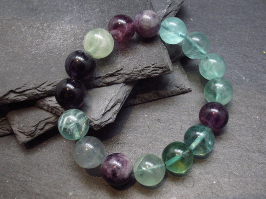 Fluorite Genuine Bracelet ~ 7 Inches ~ 12mm Round Beads