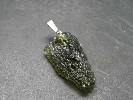 Moldavite Tektite Silver Pendant from Czech Republic - 1.4" - 3.3 Grams