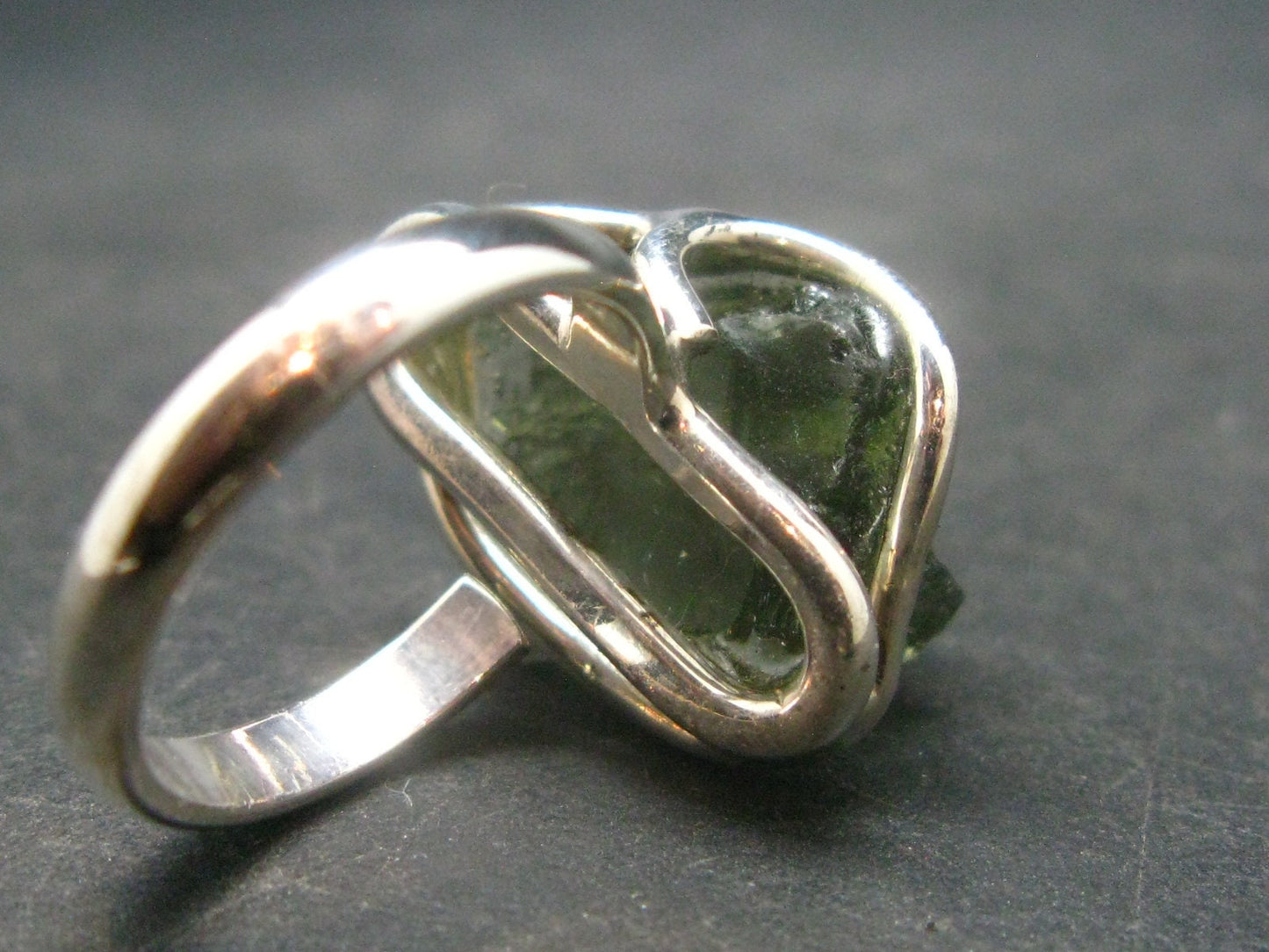 Moldavite Tektite Silver Ring from Czech Republic - Adjustable Size - 6.79 Grams