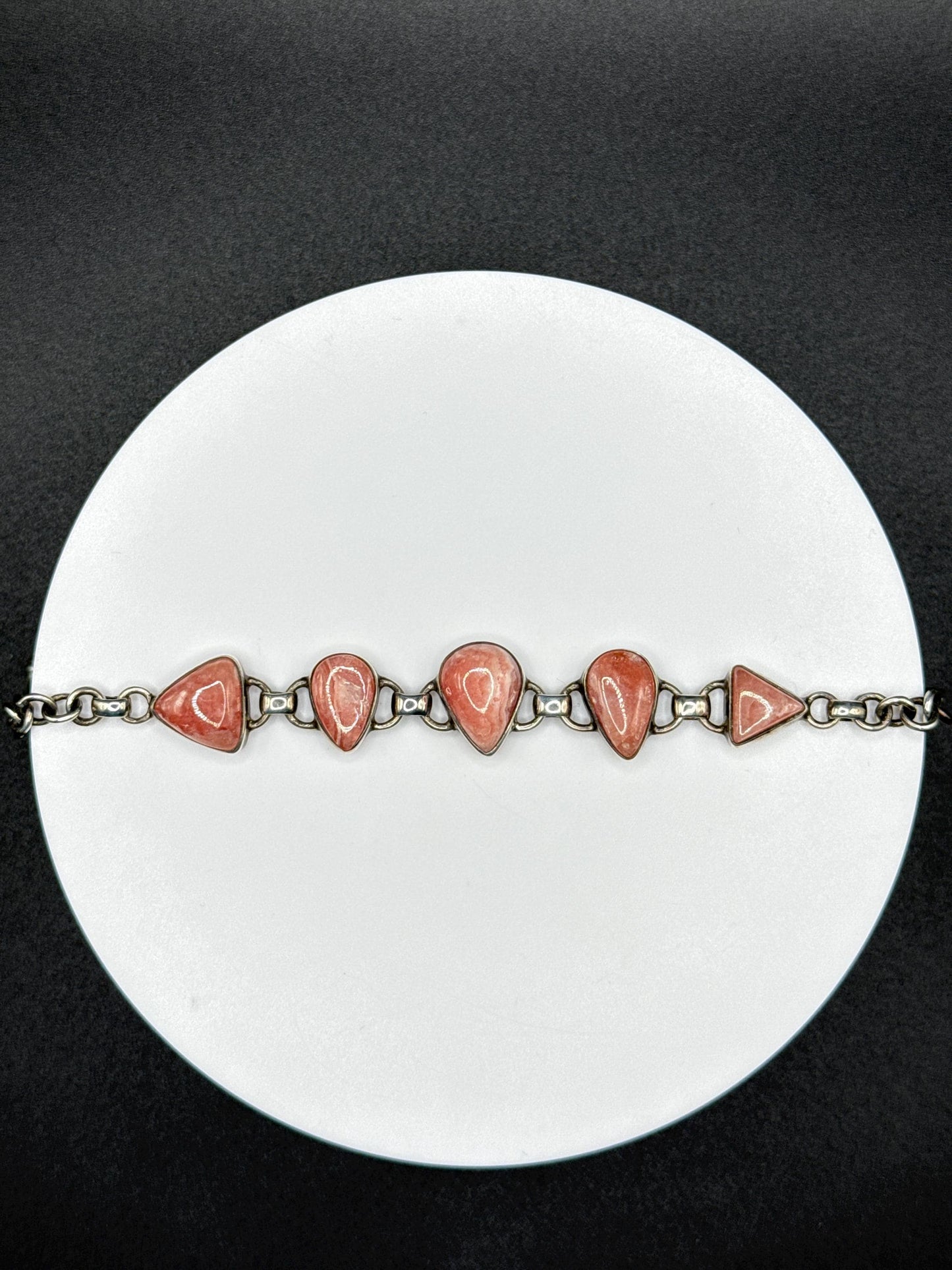 Natural Rhodochrosite Sterling Silver Bracelet | Pink Link Bracelet