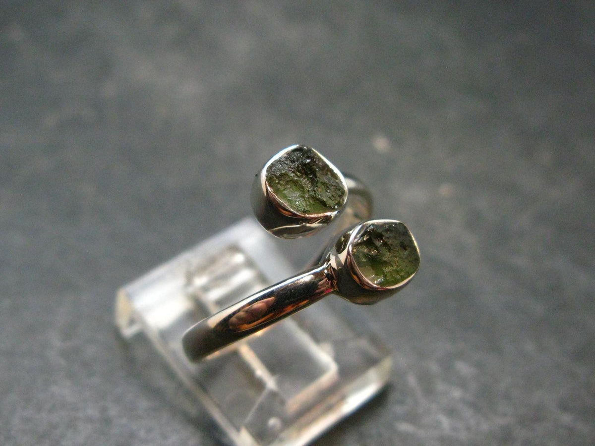 Cute Gem Moldavite Sterling Silver Ring From Czech Republic - Size 9 - 2.40 Grams