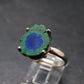 Natural Raw Deep Blue Azurite with Green Malachite Silver Ring From Mexico - Size 9 - 3.31 Grams