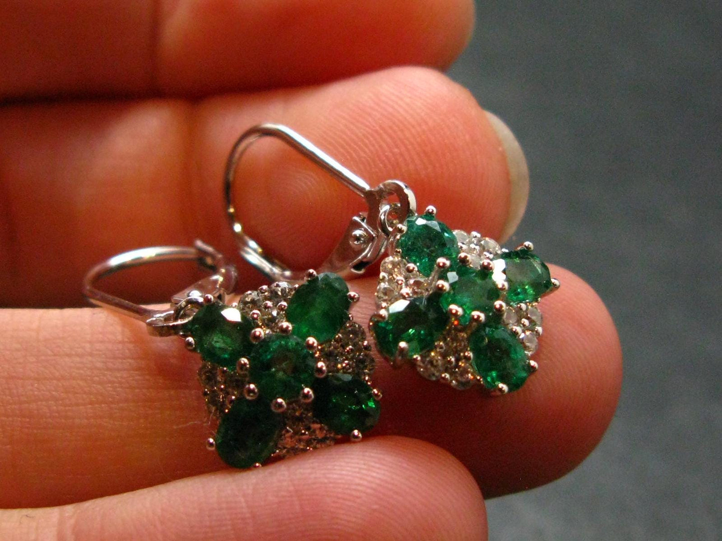 Gem Emerald Faceted Silver Earrings From Colombia - 2.59 Grams Total
