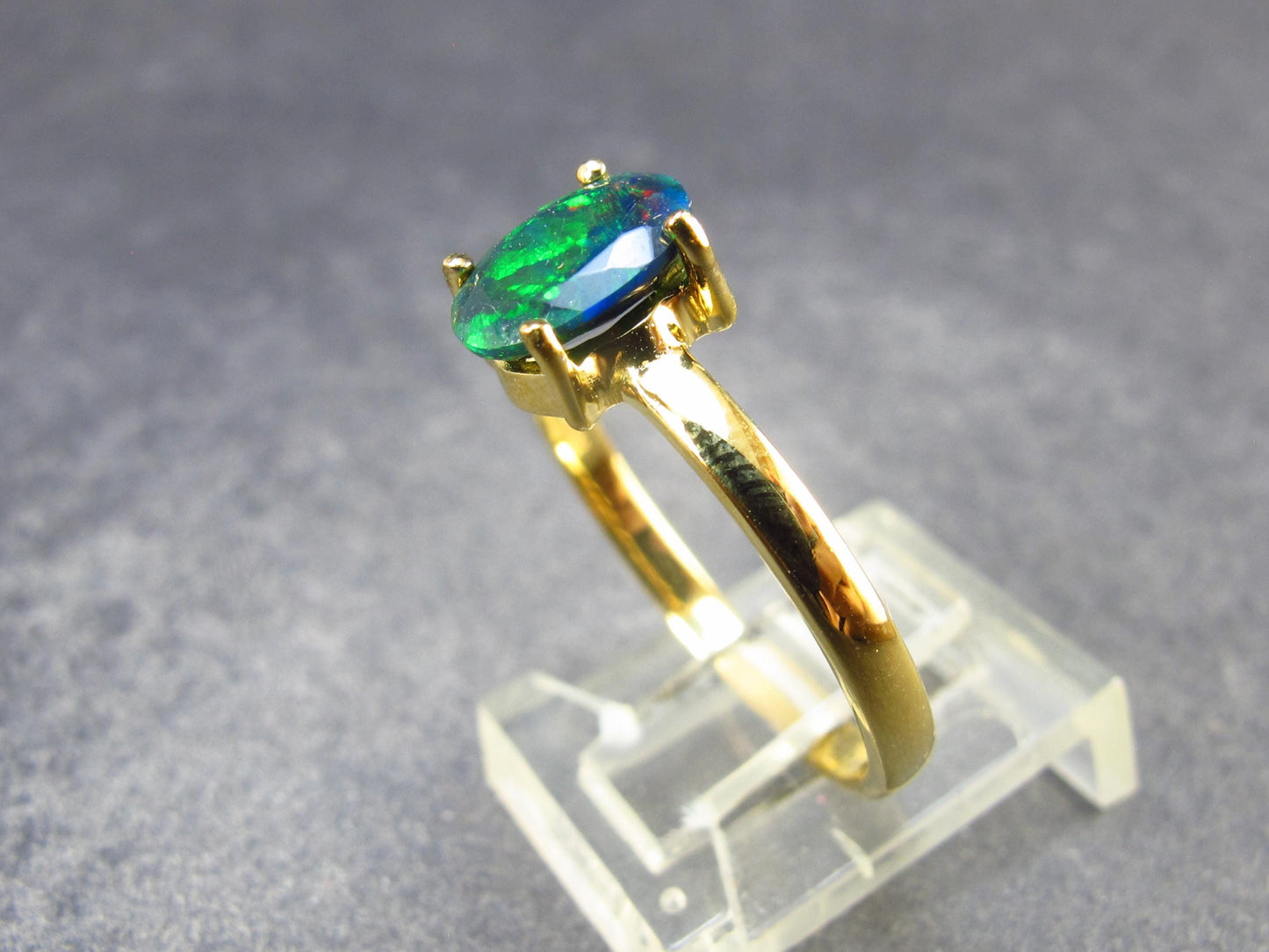 Rare Black Opal Gold Plated Silver Ring from Australia - Size 10 - 2.20 Grams