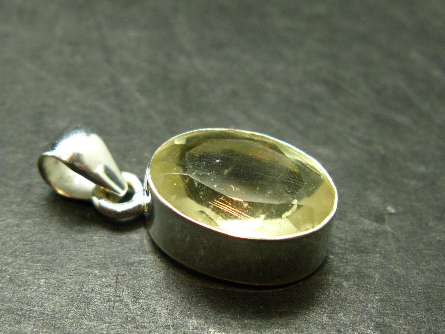 Gem Libyan Desert Glass Tektite Faceted Pendant Sterling Silver from Libya - 1.1" - 3.96 Grams
