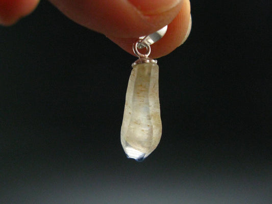 Yellow Terminated Sapphire Corundum Crystal Silver Pendant From Sri Lanka - 0.9" - 5.90 Carats