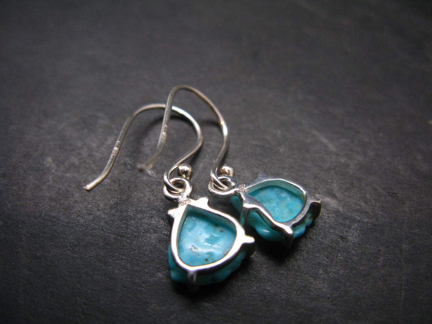 Nice Raw Natural Turquoise Sterling Silver Earrings from Mexico - 1.8 Grams