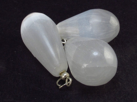 Satin Spar!! Set of 3 Natural Selenite Pendant from Morocco