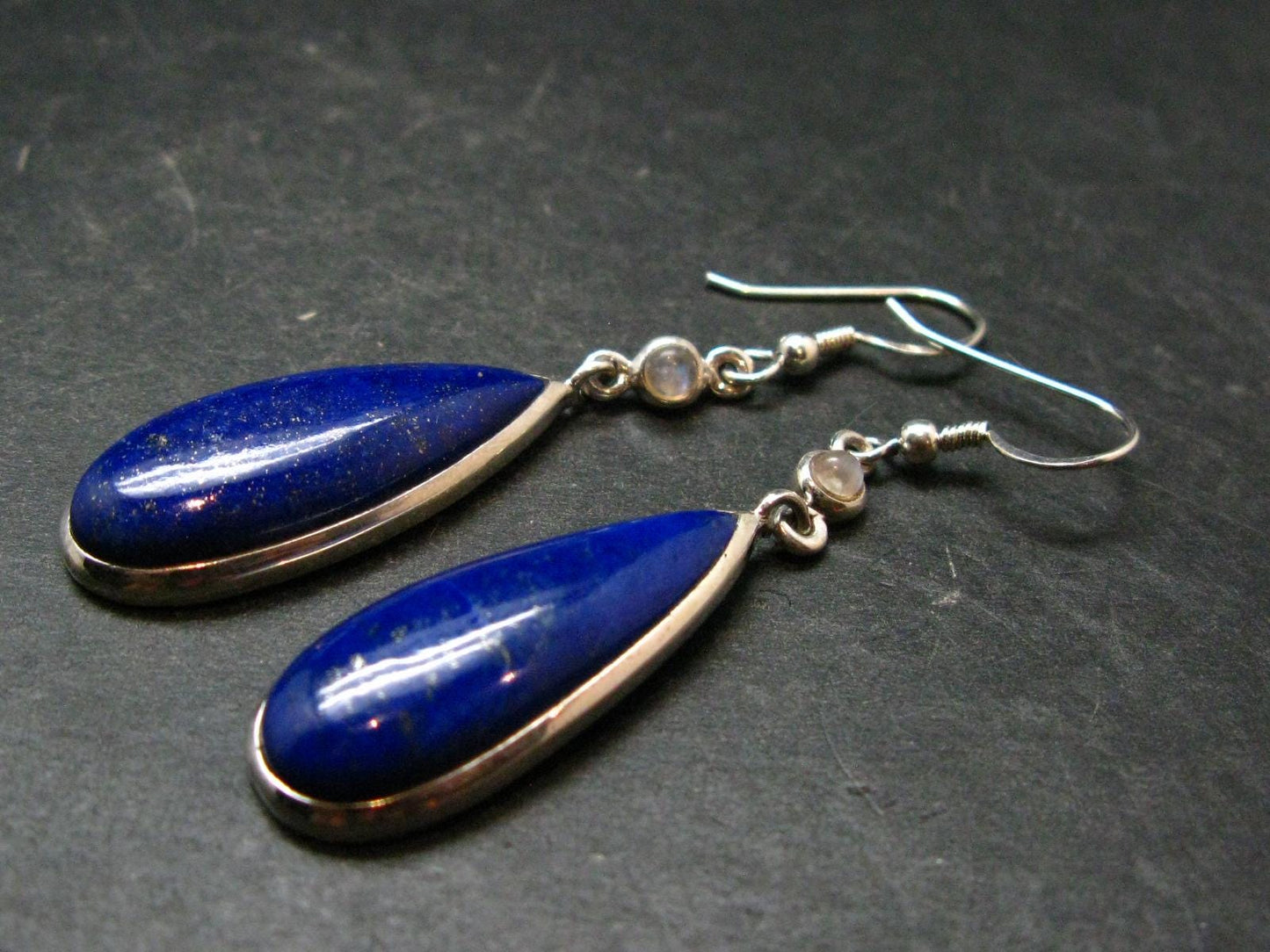 Dark Blue Genuine Lapis Lazuli Sterling Silver Earrings - 2.3" - 10.79 Grams
