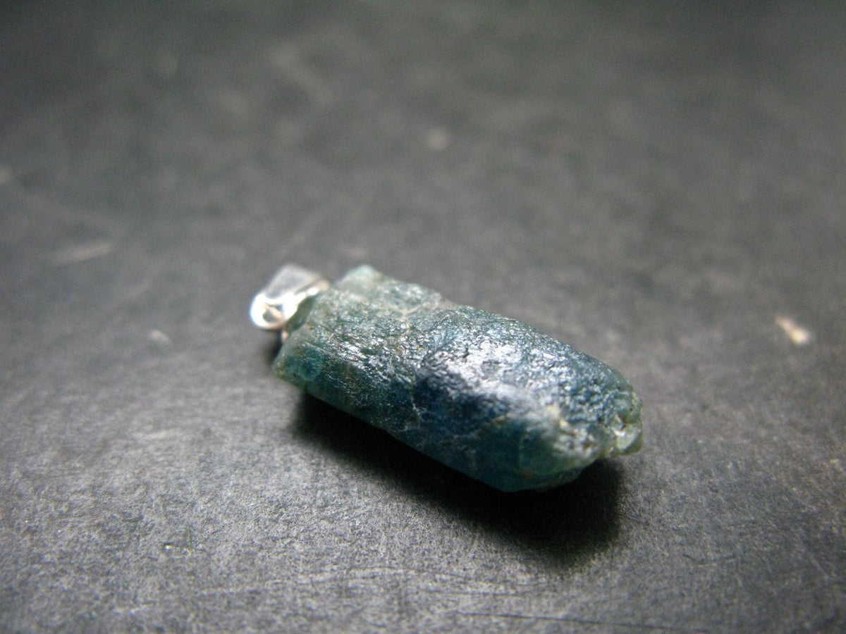 Unpolished Terminated Neon Blue Apatite Silver Pendant From Brazil - 1.0" - 1.97 Grams