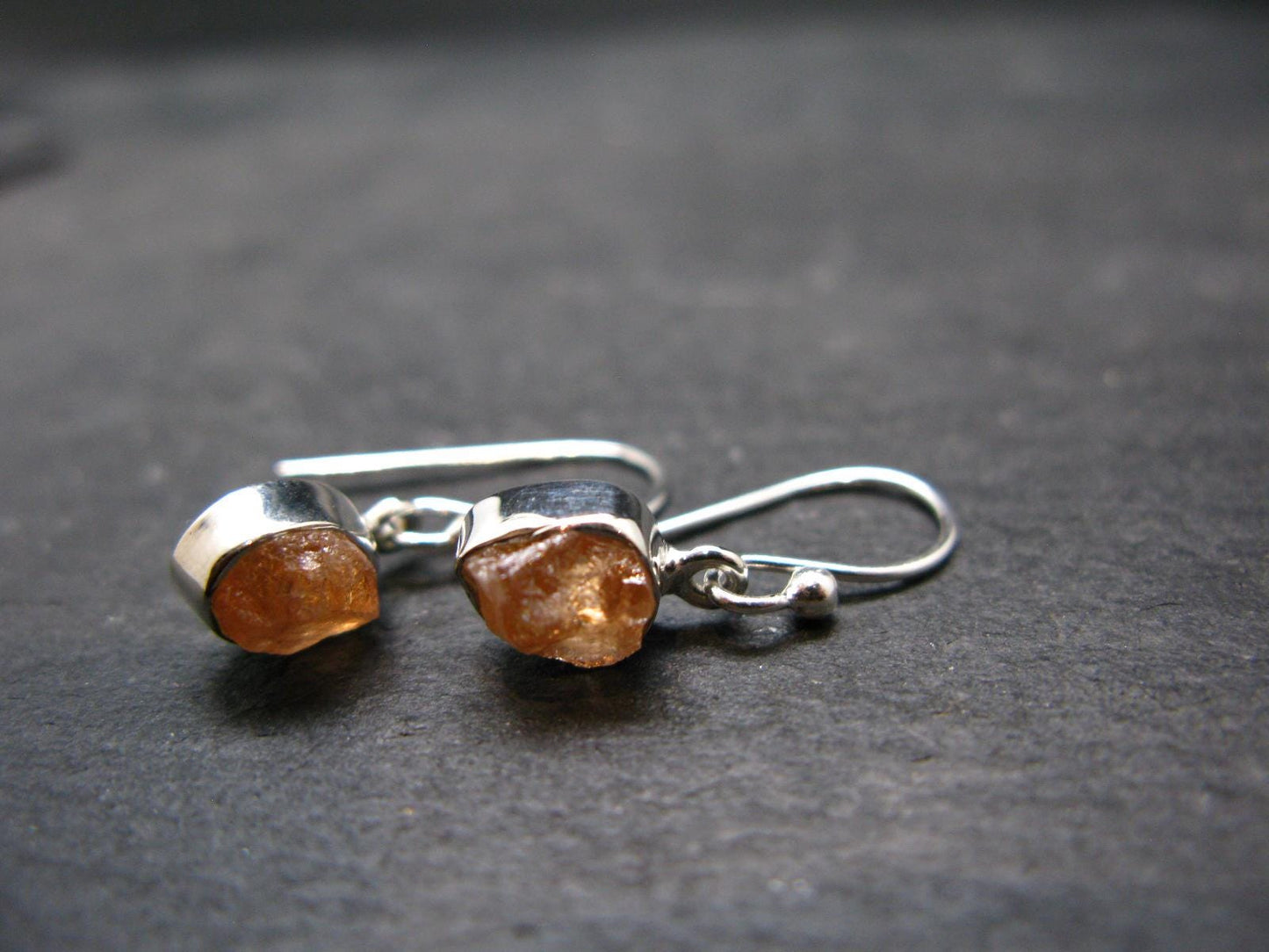 Hessonite Garnet Silver Earrings From Canada - 0.9" - 2.23 Grams