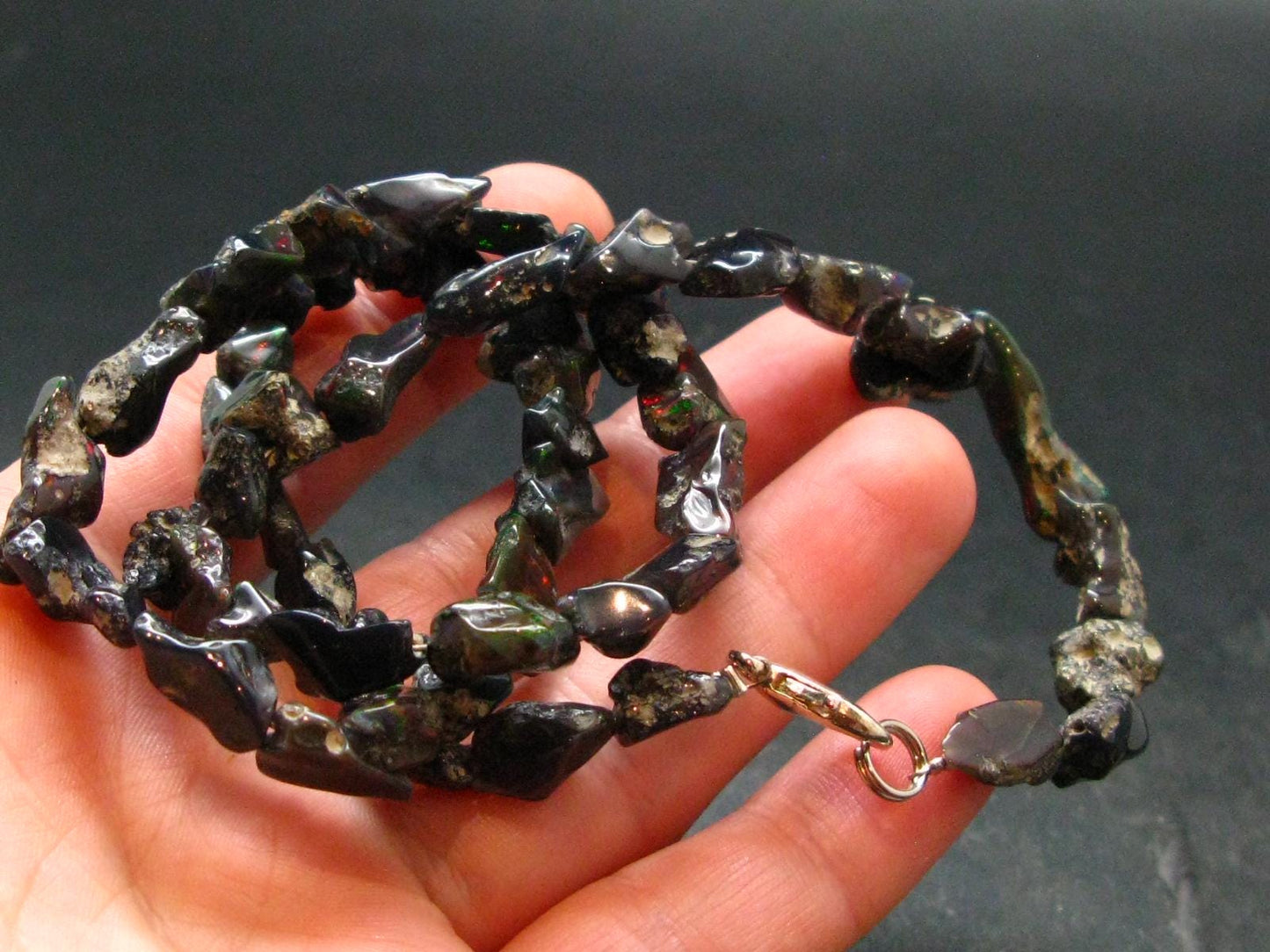 Rare Black Opal Beads Necklace From Australia - 18.5"