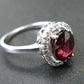 Natural Faceted Red Garnet Rhodium Plated Sterling Silver Ring with CZ - Size 6.5