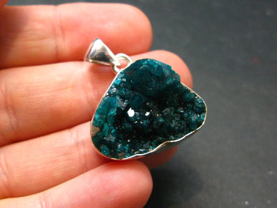 Dioptase Crystal Silver Pendant from Congo - 7.39 Grams - 1.1"