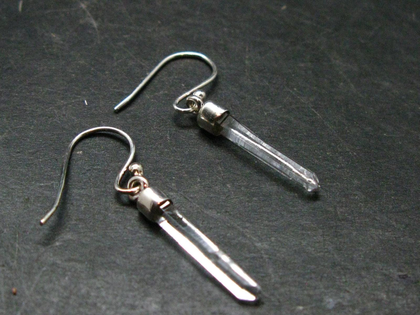 Lemurian Quartz Seed Crystal Silver Earrings From Brazil - 1.4"