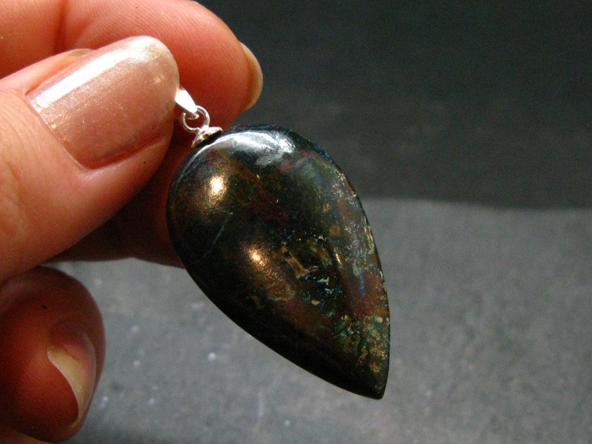 Quantum Quattro Shattuckite Malachite Dioptase Chrysocola Silver Pendant from Namibia - 1.6" - 6.19 Grams