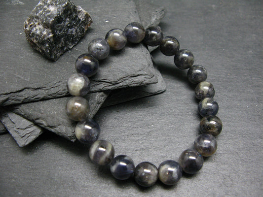 Iolite Cordierite Genuine Bracelet ~ 7 Inches ~ 10mm Round Beads