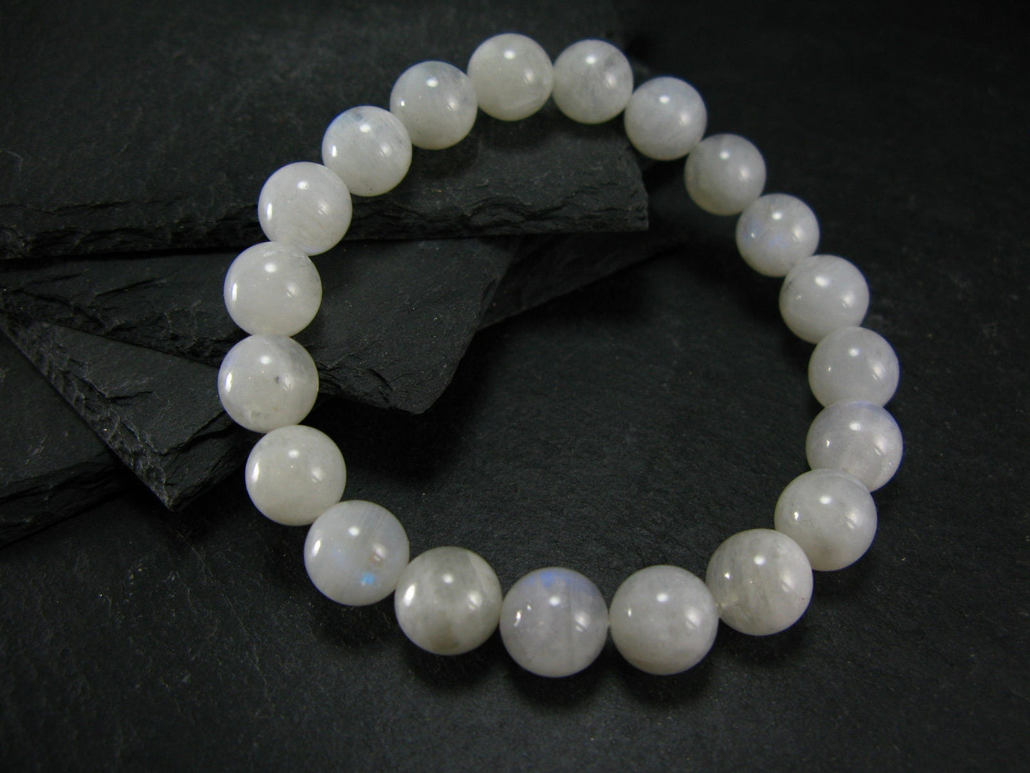 Moonstone Genuine Bracelet ~ 7 Inches ~ 10mm Round Beads