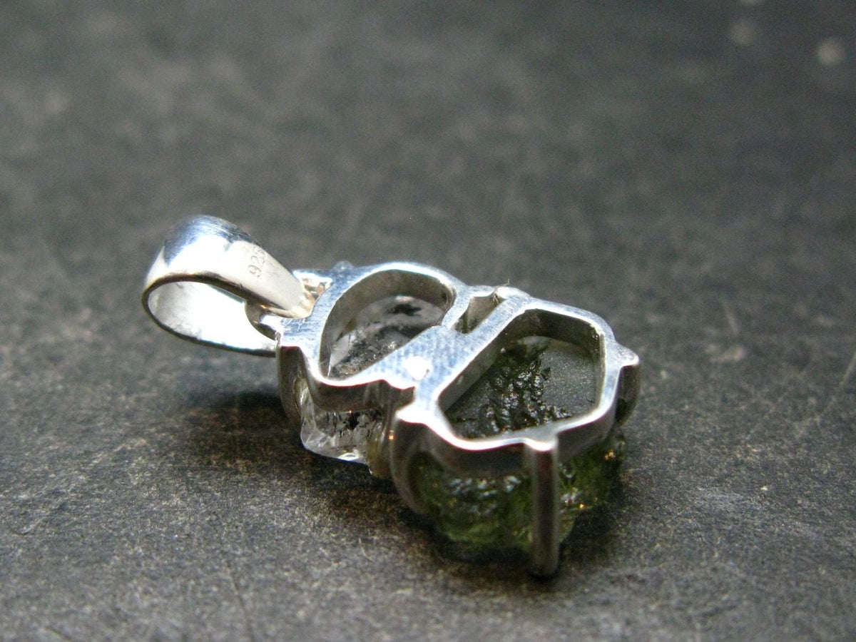 Moldavite & Herkimer Diamond Silver Pendant - 0.9" - 2.23 Grams