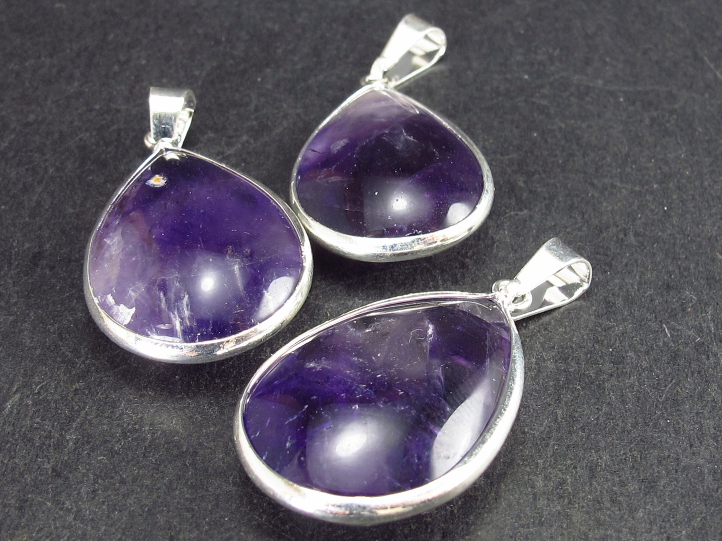 Lot of 3 Natural Purple Amethyst Drop Shaped Pendants From Brazil