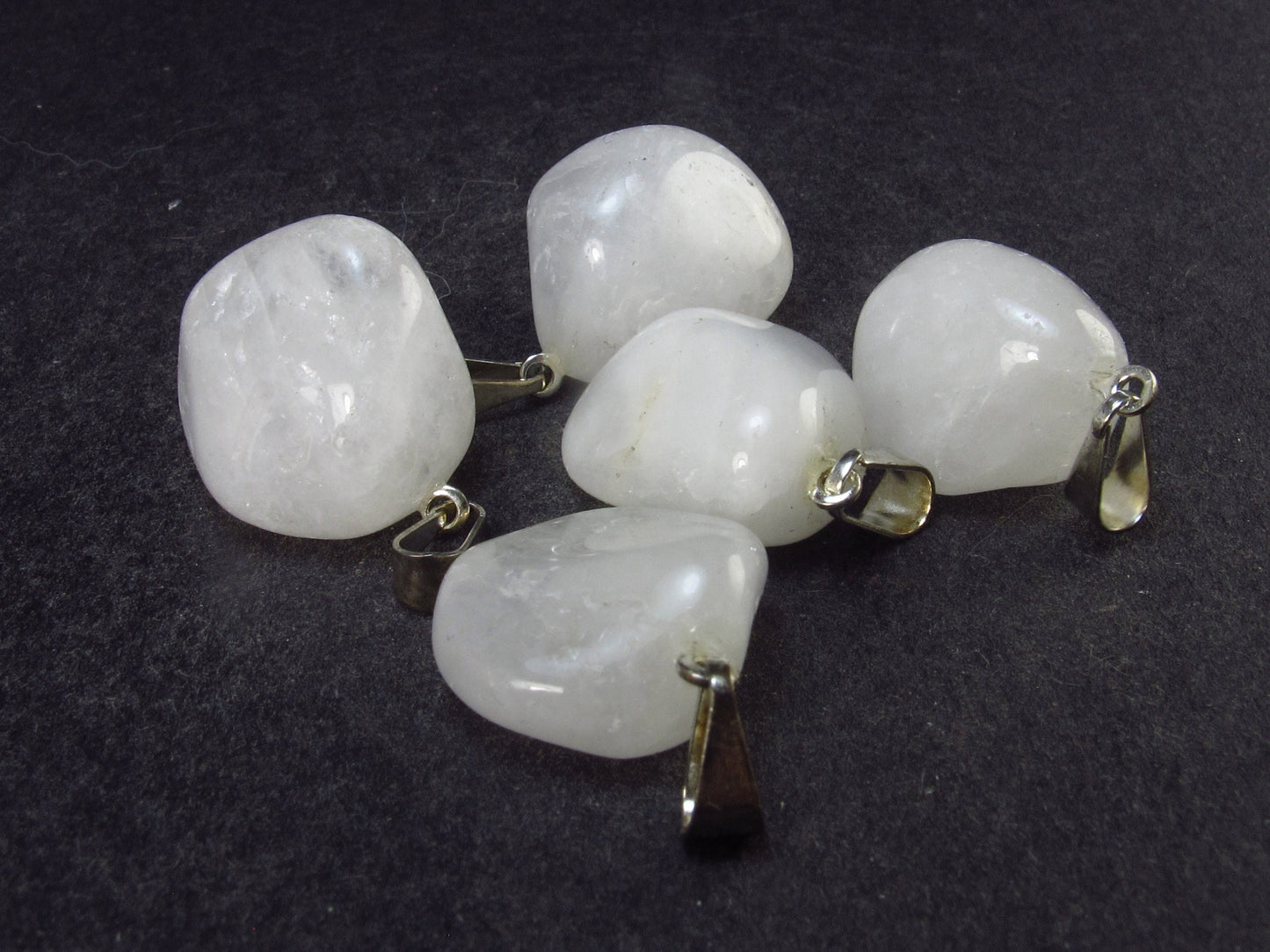 Set of 5 Natural Quartz Crystal Pendants From Brazil