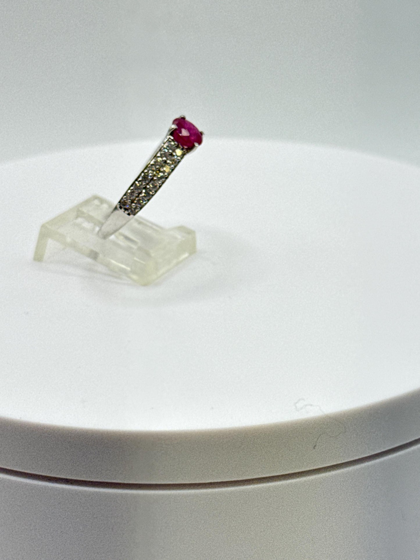 Ruby Solitaire Ring | Sterling Silver Pavé Band, Size 8