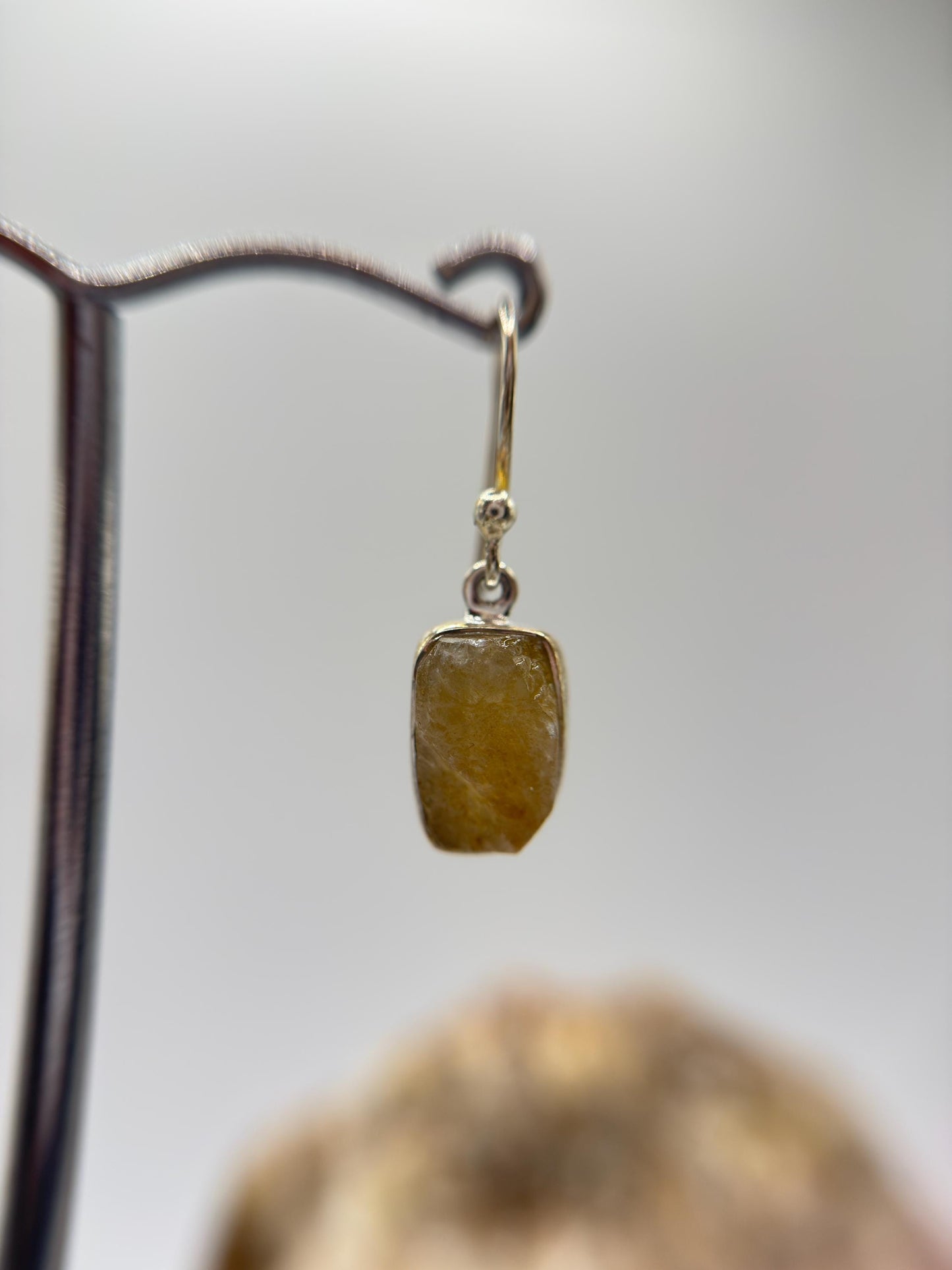 Raw Herderite Crystal Drop Earrings in Sterling Silver – Natural Golden Herderite Jewelry - 3.02g