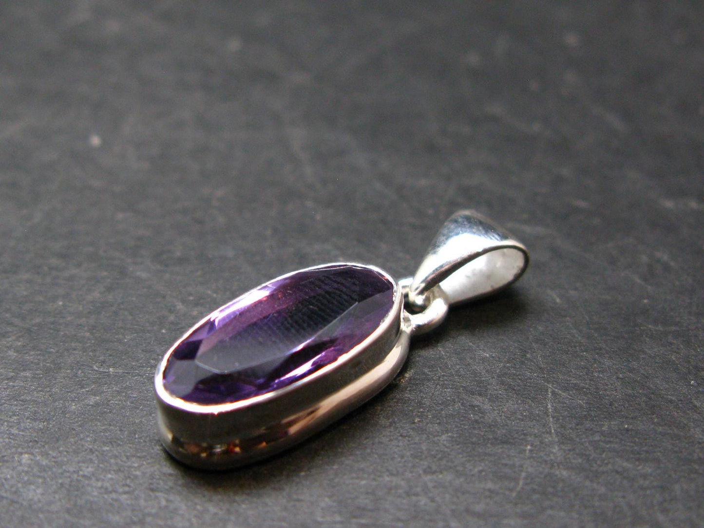 Large Genuine Rich Purple Amethyst Sterling Silver Pendant From Brazil - 1.0" - 3.25 Grams