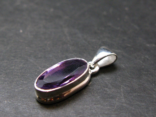 Large Genuine Rich Purple Amethyst Sterling Silver Pendant From Brazil - 1.0" - 3.25 Grams