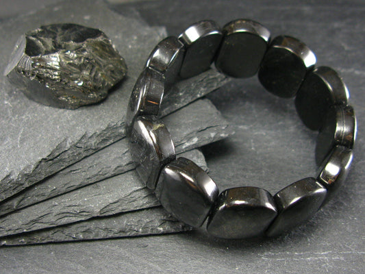 Shungite Genuine Bracelet ~ 7 Inches ~ 22mm Oval Beads