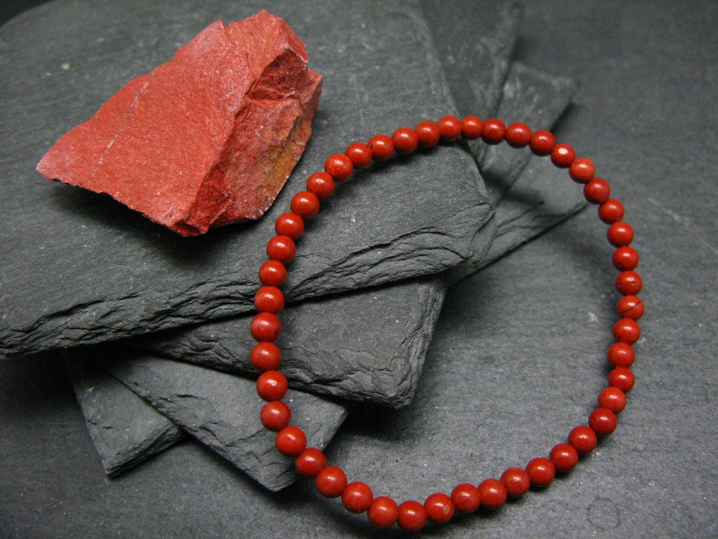 Red Jasper Genuine Bracelet ~ 7 Inches ~ 4mm Round Beads