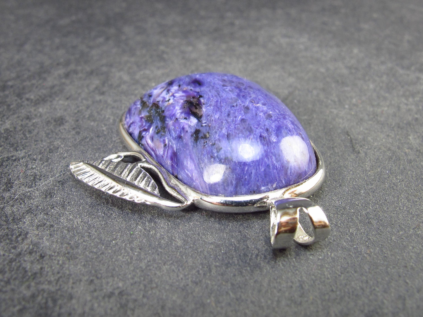 Rare High-Quality Charoite Pendant in SS From Russia - 1.4" - 11.5 Grams