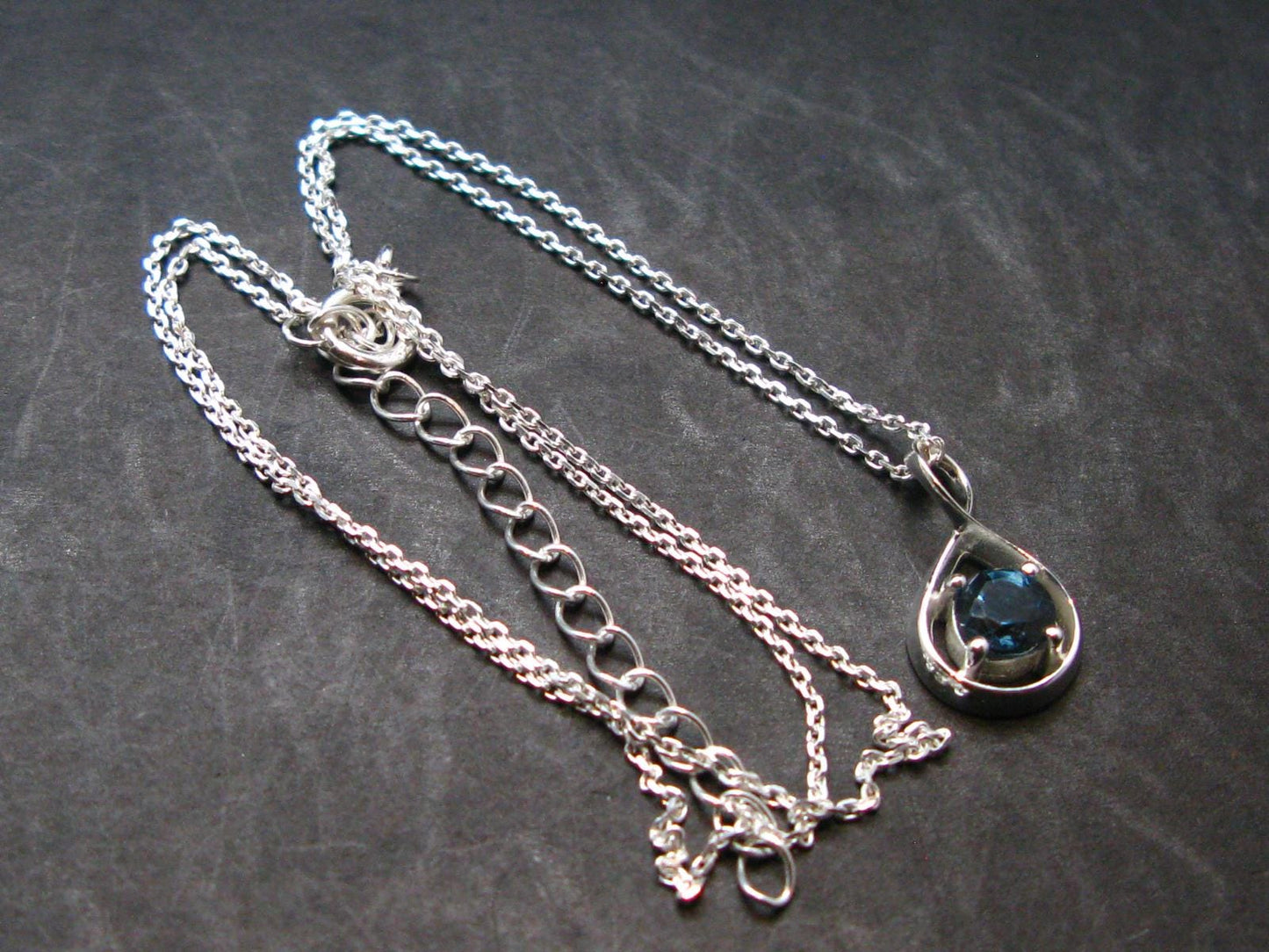 London Blue Topaz Sterling Silver Pendant with CZ From Brazil With Chain - 16" - 2.62 Grams