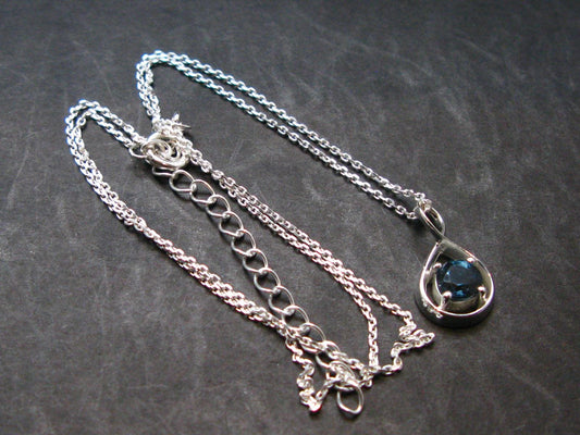 London Blue Topaz Sterling Silver Pendant with CZ From Brazil With Chain - 16" - 2.62 Grams