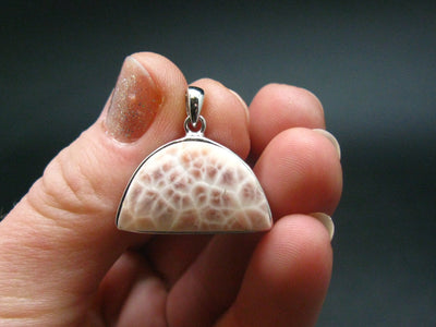 Natrolite Sterling Silver Pendant Necklace From Indonesia - 0.8" - 3.89 Grams